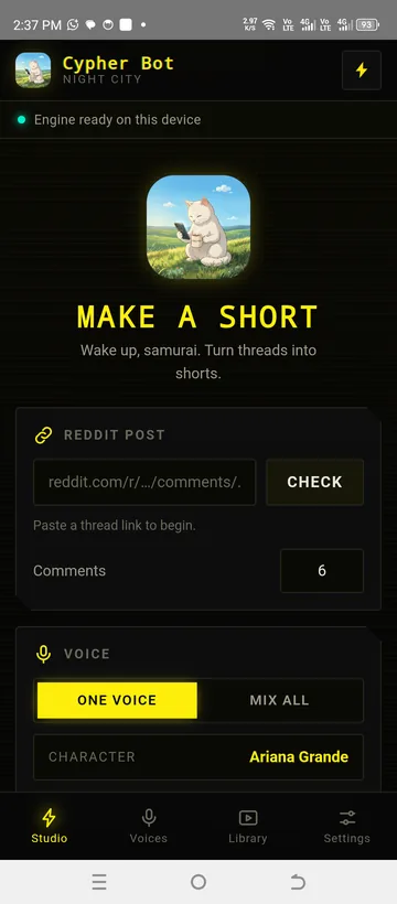The studio: paste a thread and pick a voice