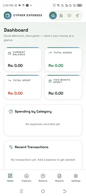 The dashboard: balance, totals and recent activity