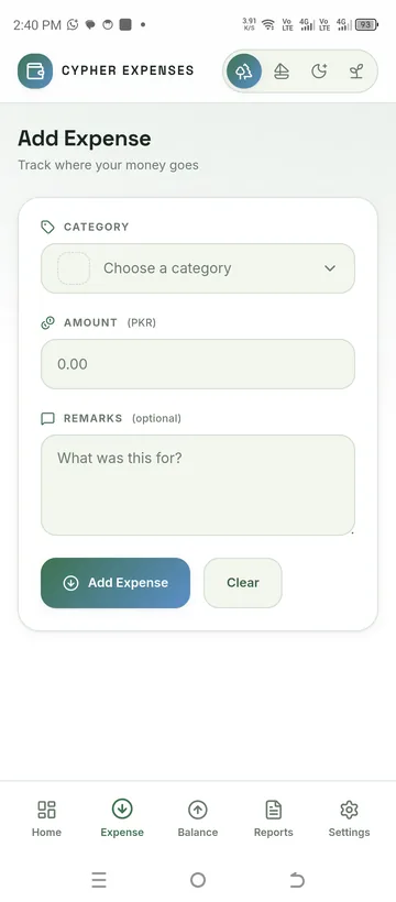 Adding an expense