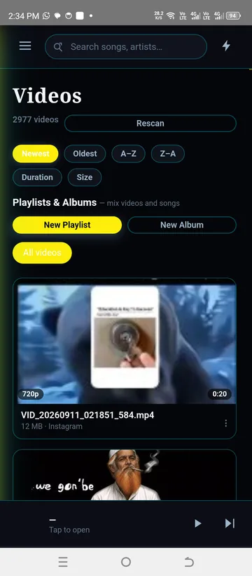 The video library with sorting and filters