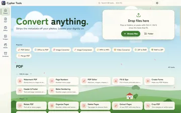 Drop anything on the front page, or pick from 68 tools