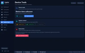 Device tools: the terminal clock, session control and the punch buffer